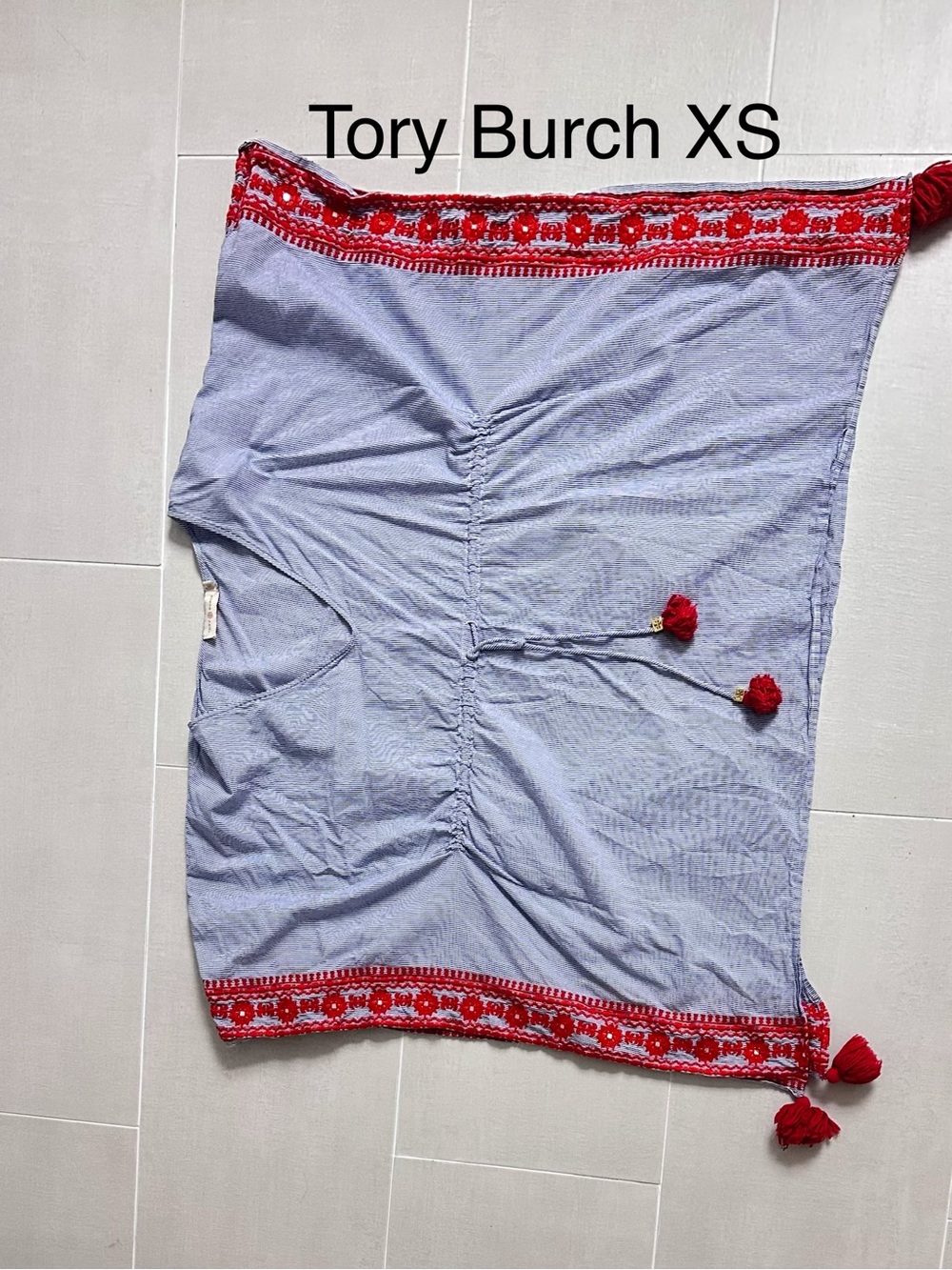 Tory Burch XS swimsuit, (open to offers) cover-up Light Blue with Red Embroidere